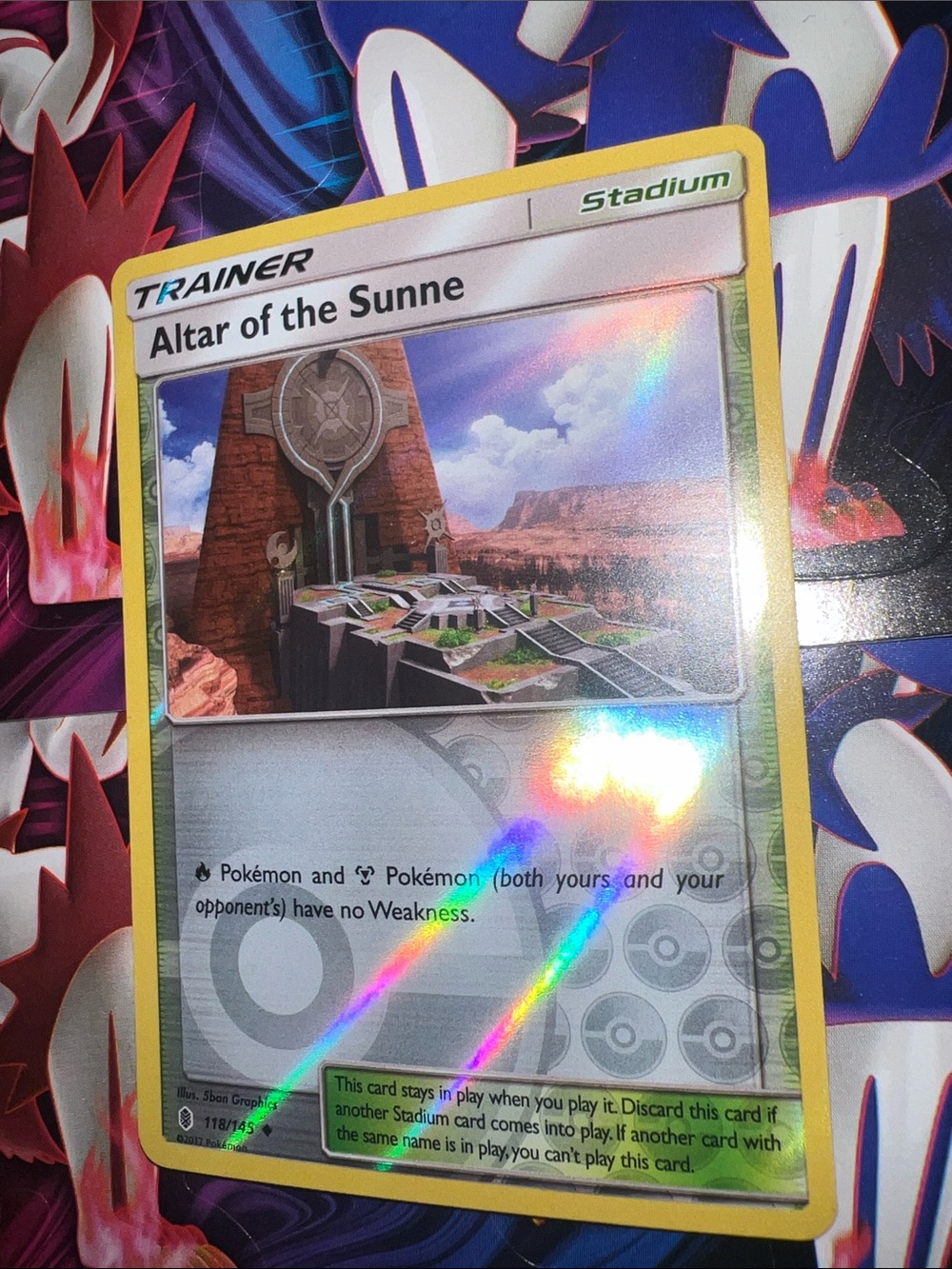 Pokemon Altar of the Sunne Stadium Card with Yellow Border and Holographic Shine